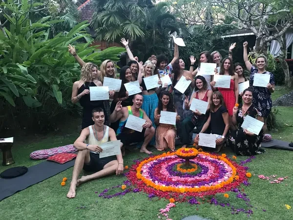 Leslie L Harrington leading yoga training with yoga students at a conference